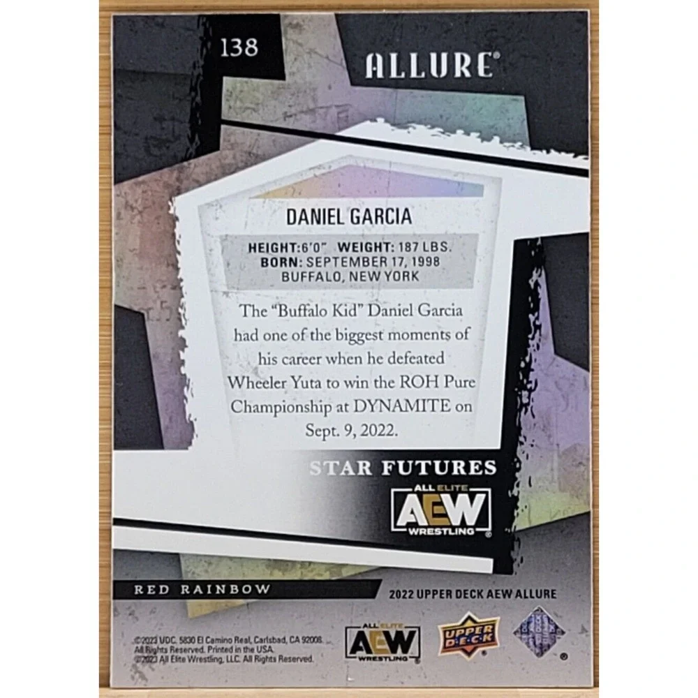 2022‎ UPPER DECK AEW ALLURE DANIEL GARCIA STAR FUTURES RED RAINBOW RC